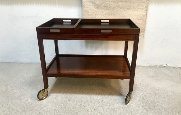 German Modernist Walnut Serving Cart with Removable Trays from Wilhelm Renz, 1960s-JP-970428