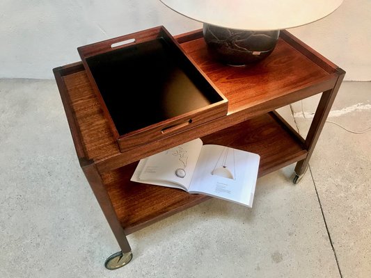 German Modernist Walnut Serving Cart with Removable Trays from Wilhelm Renz, 1960s-JP-970428