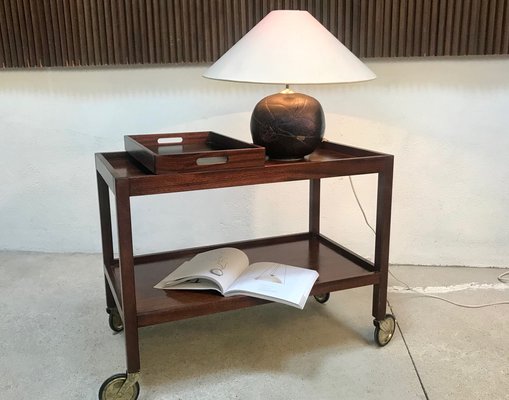 German Modernist Walnut Serving Cart with Removable Trays from Wilhelm Renz, 1960s-JP-970428