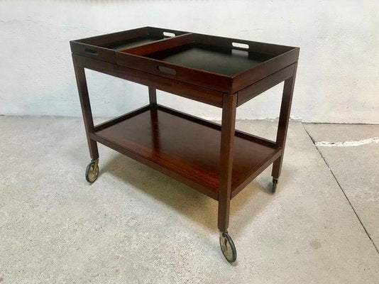 German Modernist Walnut Serving Cart with Removable Trays from Wilhelm Renz, 1960s-JP-970428