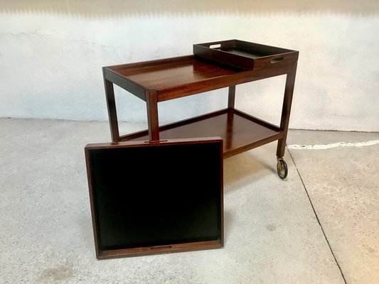 German Modernist Walnut Serving Cart with Removable Trays from Wilhelm Renz, 1960s-JP-970428