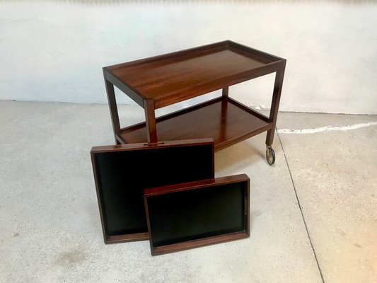 German Modernist Walnut Serving Cart with Removable Trays from Wilhelm Renz, 1960s-JP-970428