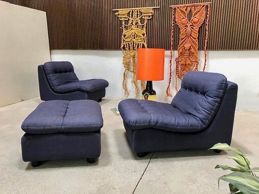 German Modular Lounge Chairs and Ottoman Set, 1960s, Set of 3-JP-706698