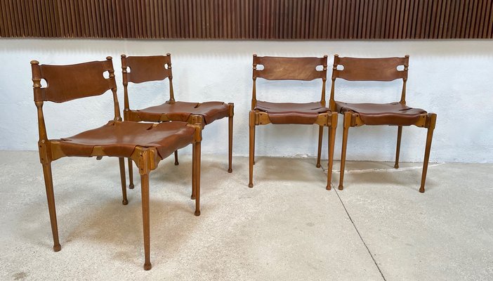 German Montreal Leather Stacking Dining Chairs by Frei Otto, 1967, Set of 4-JP-1075622