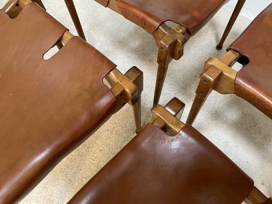 German Montreal Leather Stacking Dining Chairs by Frei Otto, 1967, Set of 4-JP-1075622