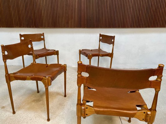 German Montreal Leather Stacking Dining Chairs by Frei Otto, 1967, Set of 4-JP-1075622