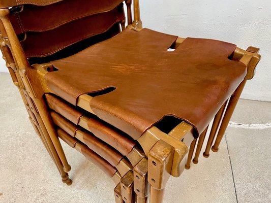 German Montreal Leather Stacking Dining Chairs by Frei Otto, 1967, Set of 4-JP-1075622