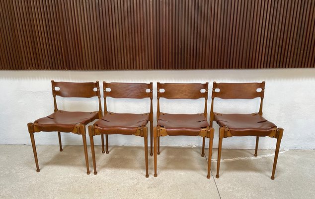 German Montreal Leather Stacking Dining Chairs by Frei Otto, 1967, Set of 4-JP-1075622