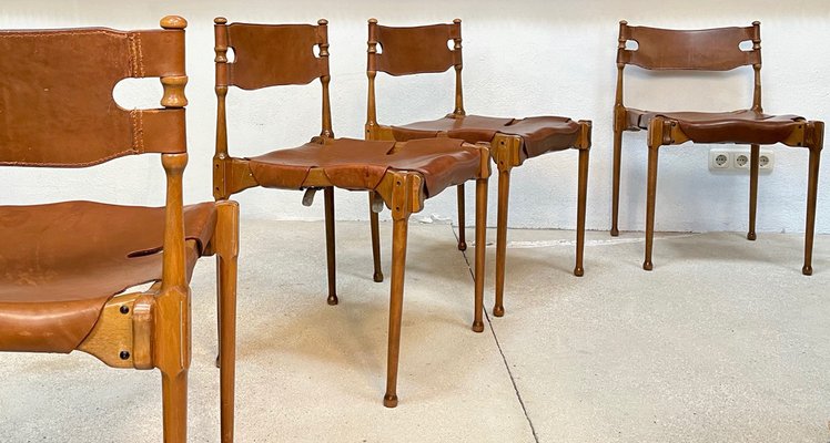 German Montreal Leather Stacking Dining Chairs by Frei Otto, 1967, Set of 4-JP-1075622