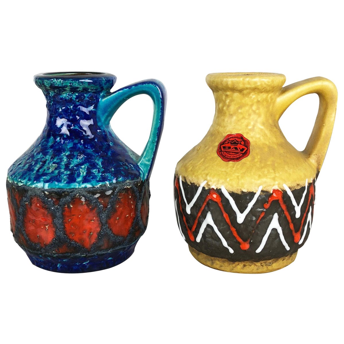 German Multi-Color 215-17 Fat Lava Op Art Pottery Vases from Bay Ceramics, Set of 2