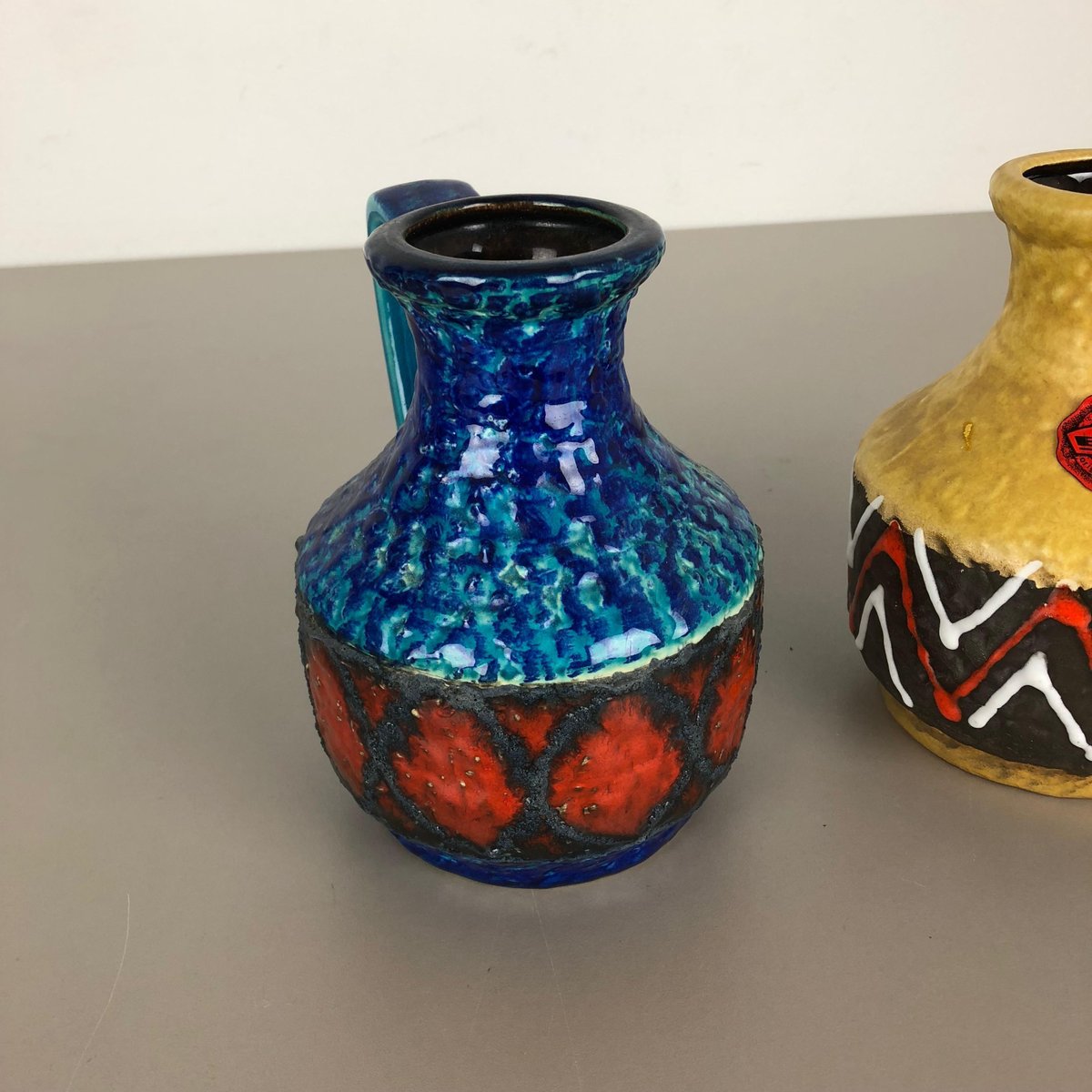 German Multi-Color 215-17 Fat Lava Op Art Pottery Vases from Bay Ceramics, Set of 2-QZ-1077045