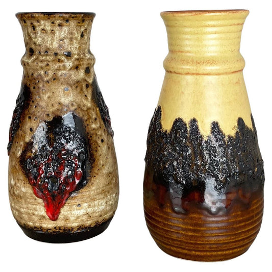 German Multi-Color Fat Lava Op Art Pottery Vase by Bay Ceramics, Set of 2