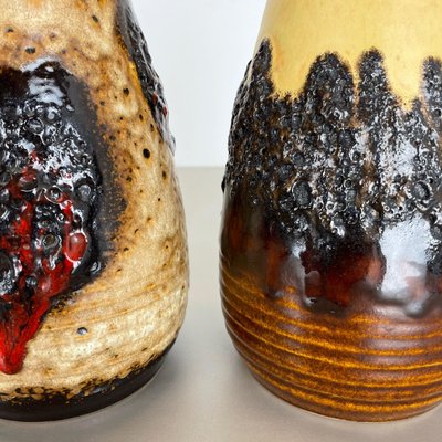 German Multi-Color Fat Lava Op Art Pottery Vase by Bay Ceramics, Set of 2-QZ-1091374