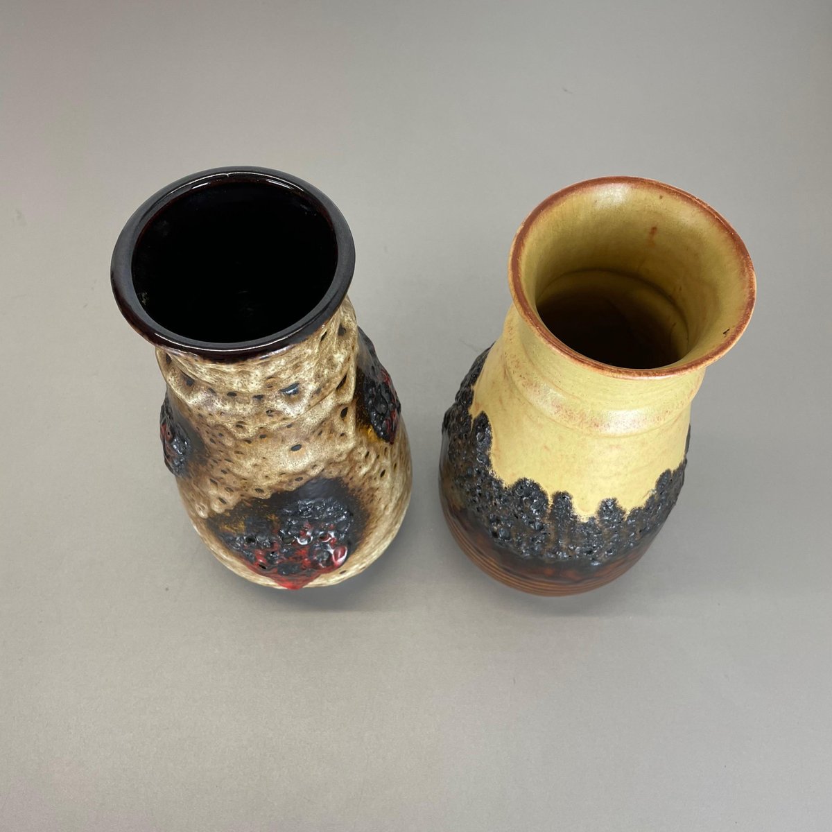 German Multi-Color Fat Lava Op Art Pottery Vase by Bay Ceramics, Set of 2