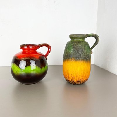 German Multi-Color Fat Lava Pottery Vases from Scheurich, 1970s, Set of 2-QZ-1143216