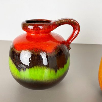 German Multi-Color Fat Lava Pottery Vases from Scheurich, 1970s, Set of 2-QZ-1143216