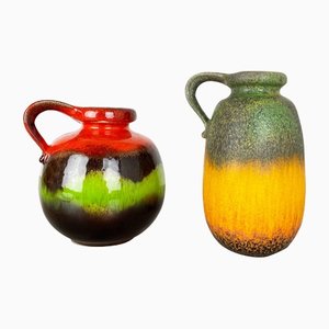 German Multi-Color Fat Lava Pottery Vases from Scheurich, 1970s, Set of 2-QZ-1143216