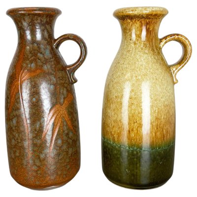 German Multi-Color Pottery Fat Lava Vases from Scheurich, 1970s, Set of 2-QZ-1169016