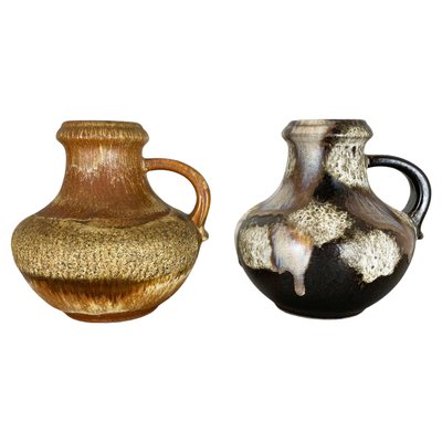 German Multi-Color Pottery Fat Lava Vases from Scheurich, 1970s, Set of 2-QZ-1169012