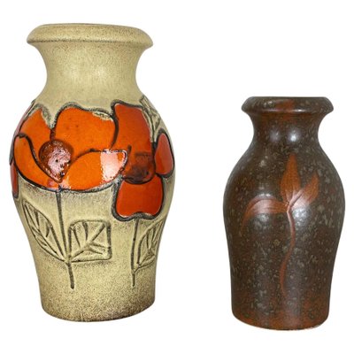 German Multi-Color Pottery Fat Lava Vases from Scheurich, 1970s, Set of 2-QZ-1169015