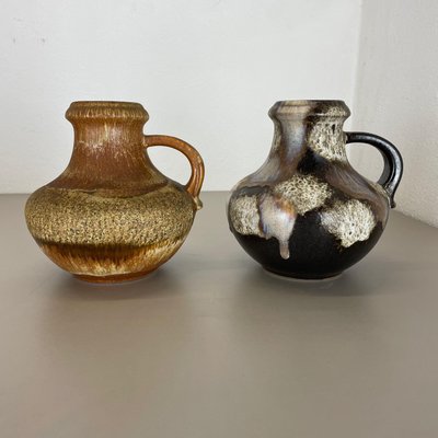 German Multi-Color Pottery Fat Lava Vases from Scheurich, 1970s, Set of 2-QZ-1169012