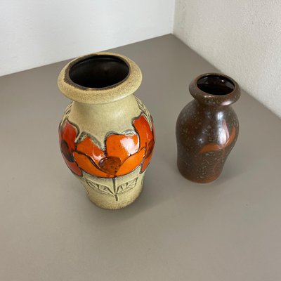 German Multi-Color Pottery Fat Lava Vases from Scheurich, 1970s, Set of 2-QZ-1169015