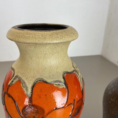 German Multi-Color Pottery Fat Lava Vases from Scheurich, 1970s, Set of 2-QZ-1169015