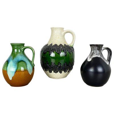 German Multi-Colored Op Art Fat Lava Pottery Vases from Bay Keramik, Set of 3-QZ-1073860