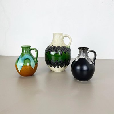 German Multi-Colored Op Art Fat Lava Pottery Vases from Bay Keramik, Set of 3-QZ-1073860