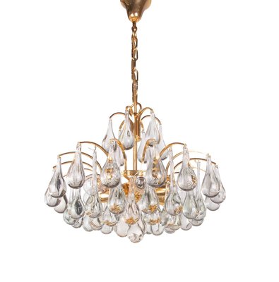 German Murano Glass Tear Drop & Gilt-Brass Chandelier from Palwa, 1960-DEK-1101321