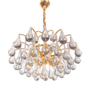 German Murano Glass Tear Drop & Gilt-Brass Chandelier from Palwa, 1960-DEK-1101321