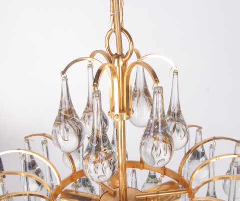 German Murano Glass Tear Drop & Gilt-Brass Chandelier from Palwa, 1960-DEK-1101321