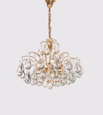 German Murano Glass Tear Drop & Gilt-Brass Chandelier from Palwa, 1960-DEK-1101321