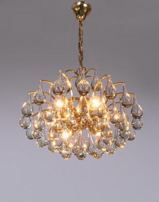 German Murano Glass Tear Drop & Gilt-Brass Chandelier from Palwa, 1960-DEK-1101321