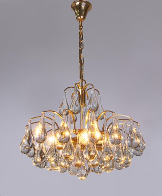 German Murano Glass Tear Drop & Gilt-Brass Chandelier from Palwa, 1960-DEK-1101321