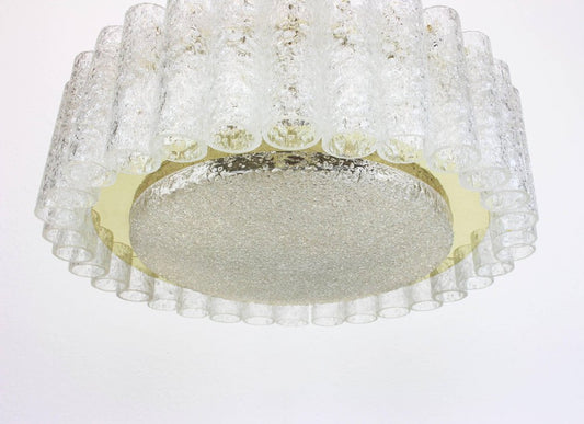 German Murano Glass Tubes Chandelier with Brass Surround by Doria, 1960s