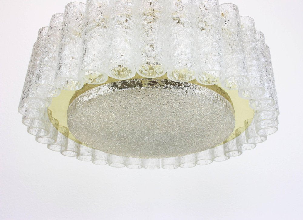 German Murano Glass Tubes Chandelier with Brass Surround from Doria, 1960s