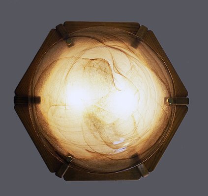 German Murano Glass & Wood Ceiling Lamp from Kaiser Idell / Kaiser Leuchten, 1960s-DEK-554948