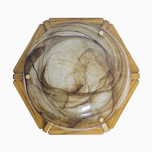 German Murano Glass & Wood Ceiling Lamp from Kaiser Idell / Kaiser Leuchten, 1960s-DEK-554948