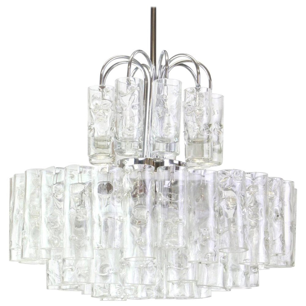 German Murano Ice Glass Tubes Chandelier by Doria, 1960s