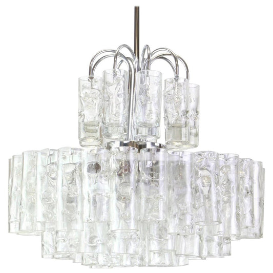 German Murano Ice Glass Tubes Chandelier by Doria, 1960s