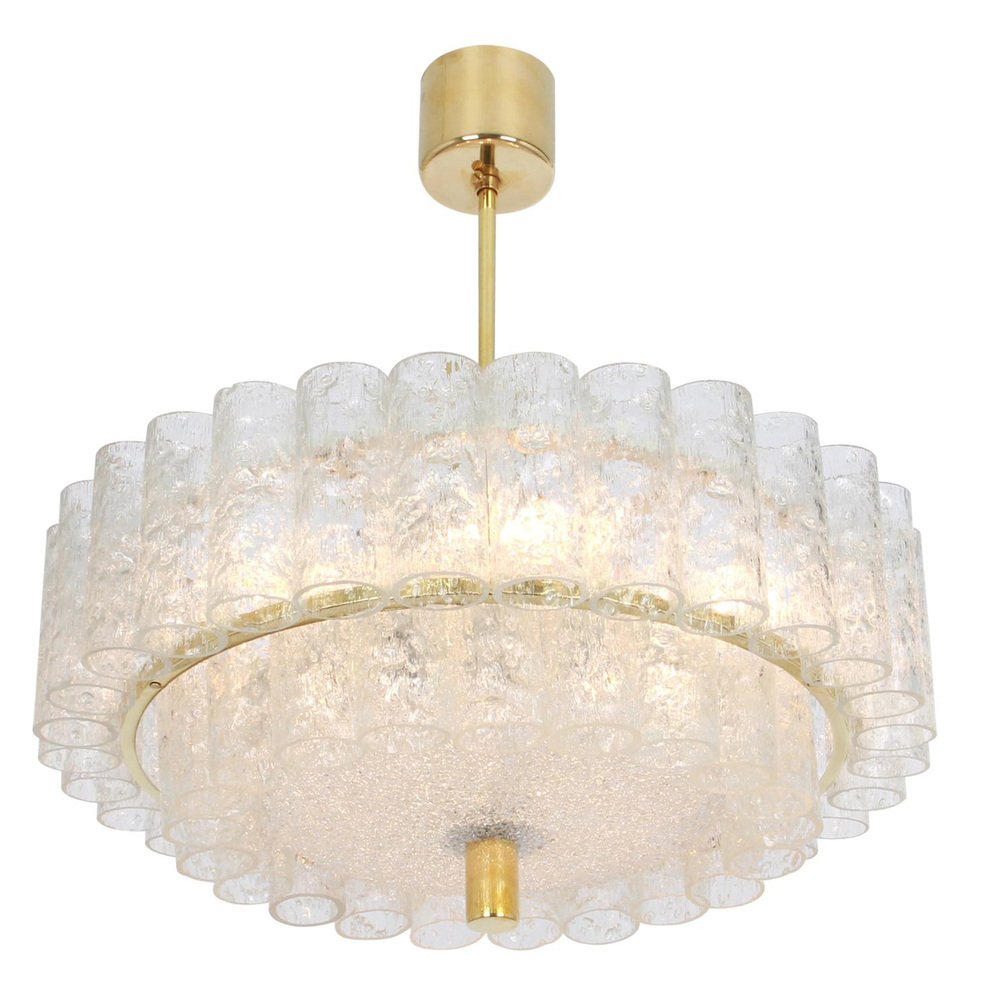 German Murano Ice Glass Tubes Chandelier by Doria, 1960s