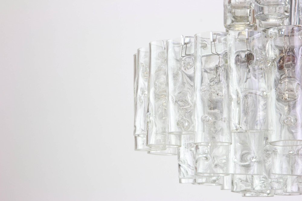 German Murano Ice Glass Tubes Chandelier by Doria, 1960s