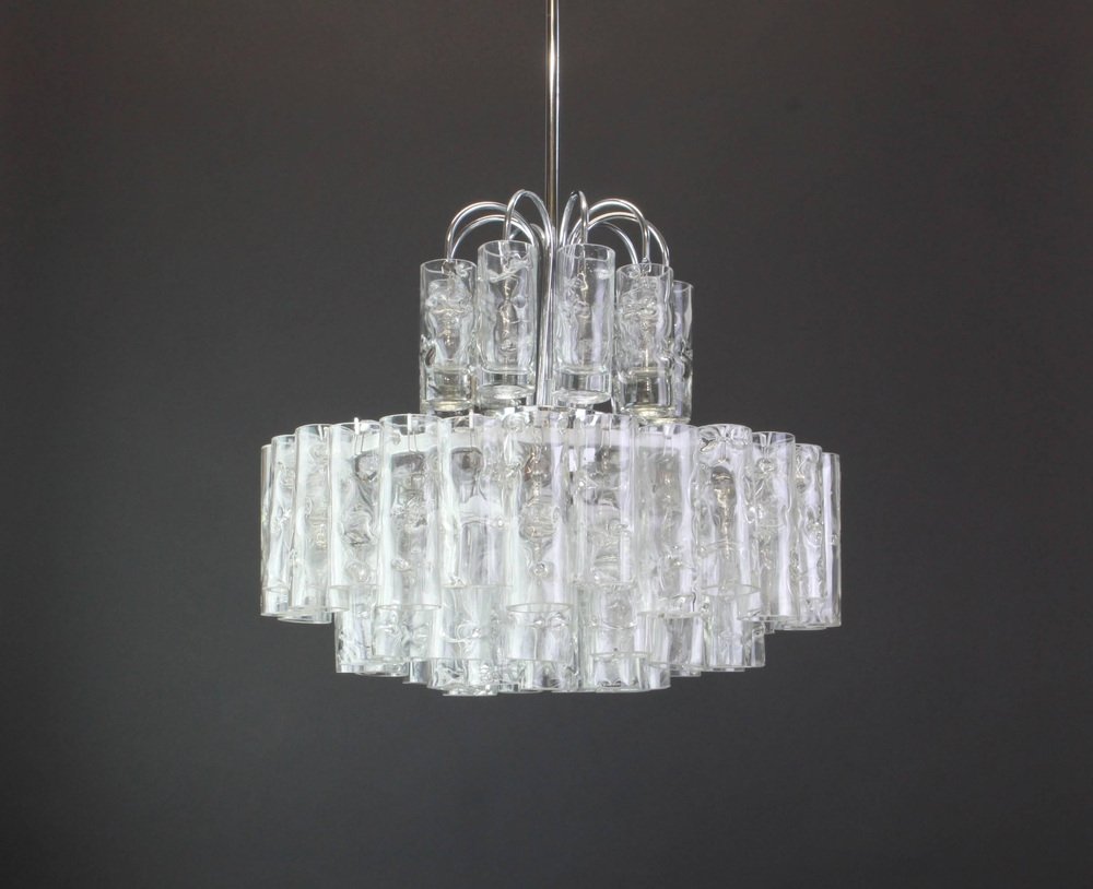 German Murano Ice Glass Tubes Chandelier by Doria, 1960s