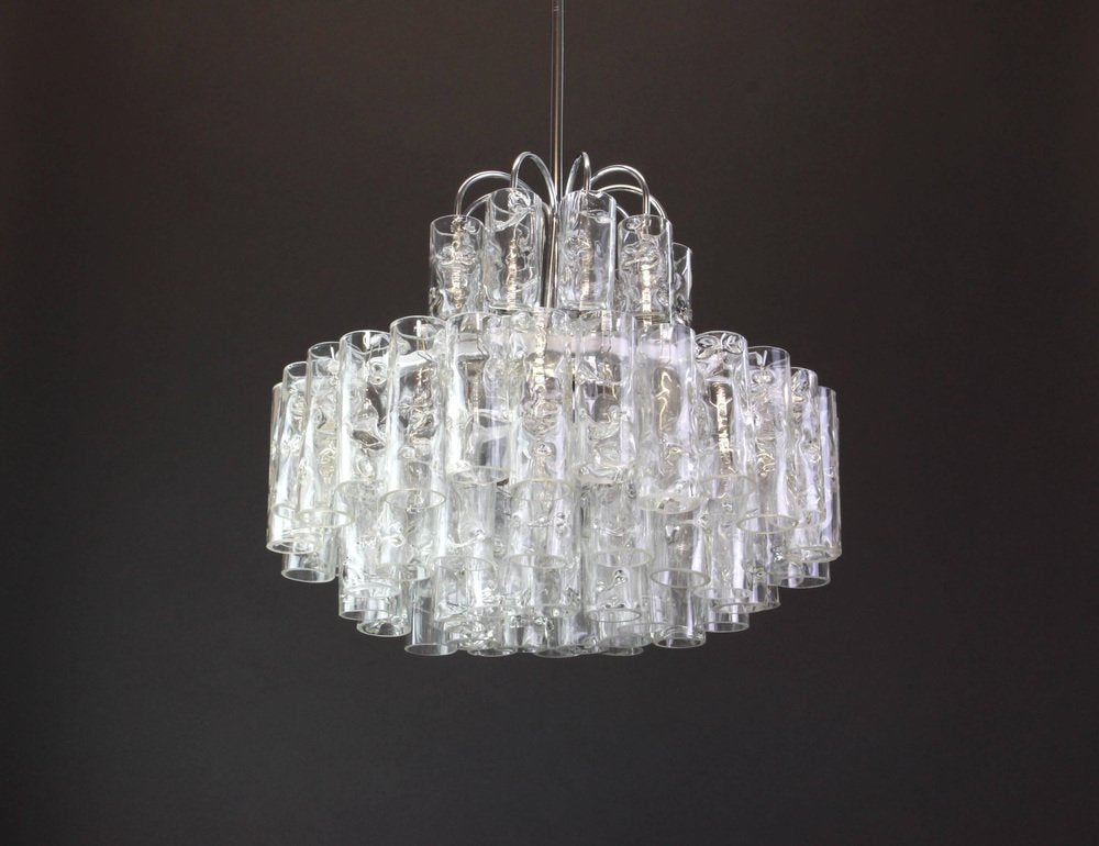 German Murano Ice Glass Tubes Chandelier by Doria, 1960s