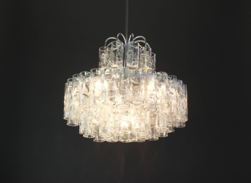 German Murano Ice Glass Tubes Chandelier by Doria, 1960s