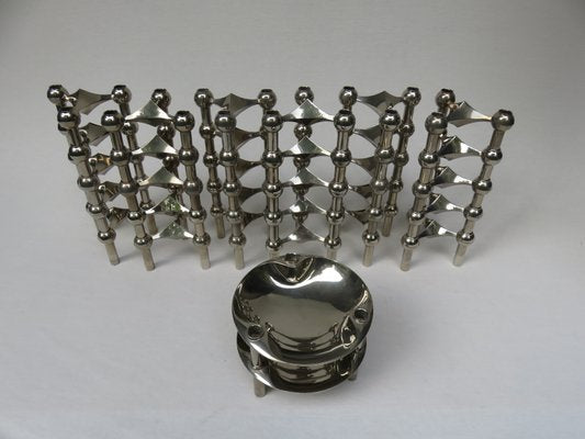 German Nickel-Plated S22 Bowl & Candleholders, 1960s, Set of 32-EY-848290