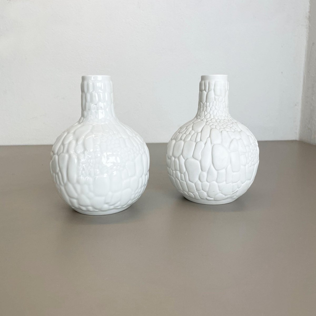 German Op Art Biscuit Porcelain Vases by Ak Kaiser, 1970s, Set of 2