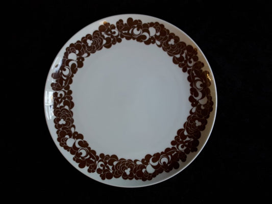 German Op Art Serving Plate in White Porcelain with Brown Decor by Wolf Karnagel for Rosenthal, 1970s