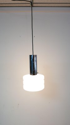 German Opal Glass Chrome Pendant Lamp from Glashütte Limburg, 1970s-KK-1110997